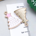 Pink Christmas tree charm for DIY jewelry making with white enamel and gold dots - Pink Enamel Star Christmas Tree