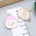 Pink enamel Santa Claus charm with golden textured back for DIY jewelry making - Pink Enamel Santa Head