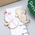 Pink enamel snowman charm with golden finish for DIY Christmas jewelry making - Pink White Enamel Christmas Snowman