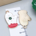 Kersthandschoen emaille hanger DIY sieraden bedeltje in rood wit met gouden sneeuwvlok - Witte Handschoen (12262)