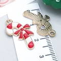 Christmas candy cane pendant in red and white enamel with golden metal alloy back - Red White Enamel Christmas Cane (14281)