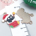 Christmas black cat in stocking enamel charm with golden metal diamond texture back - Red Enamel Sock Christmas Hat Cat (25251)