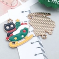 Christmas enamel charms featuring colorful black cat and sleigh designs for DIY jewelry - Green Enamel Sleigh Christmas Tree Cat (25252)