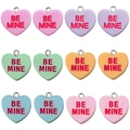 Colorful resin heart pendants with BE MINE engraving and silver metal loops in 12 macaron colors - Be Mine Letter Theme