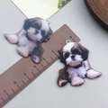 Double-sided acrylic dog charm with realistic shih tzu print for DIY jewelry making - White Double Sided Printed Shih Tzu (24024)