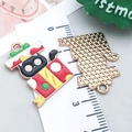 Christmas black cat with santa hat enamel charm, golden checkered back for DIY jewelry - Red Enamel Gift Box Cat (25260)