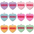 Set of 12 colorful resin heart XOXO pendants with silver hooks for DIY jewelry making - Xoxo Letter Theme