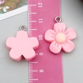 Pink resin five-petal flower pendant with yellow center and silver ring, 2cm diameter - Pink Resin Sakura Flower Style