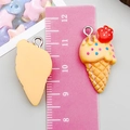 Pink strawberry resin ice cream cone pendant with silver ring for DIY jewelry making - Yellow