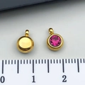8mm gold stainless steel round pendant with rose red gemstone and 11mm hanging loop - February Deep Rose Red - 6x8.5x4mm Vertical Hole 1.5mm (T2894)