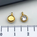 Golden stainless steel round 8mm charm with clear zircon stone for DIY jewelry - April White - 6x8.5x4mm Vertical Hole 1.5mm (T2896)