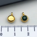 Golden stainless steel circular pendant with green gemstone and measurement scale - May Dark Green - 6x8.5x4mm Vertical Hole 1.5mm (T2897)