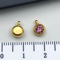 Golden stainless steel charm with faceted pink purple stone for DIY jewelry making - June Light Purple - 6x8.5x4mm Vertical Hole 1.5mm (T2898)