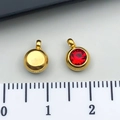 Gold stainless steel round pendant with 8mm red stone inlay and flat back - July Big Red - 6x8.5x4mm Vertical Hole 1.5mm (T2899)