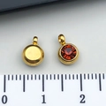 Gold stainless steel round pendant with red gemstone and polished metal back - November Champagne - 6x8.5x4mm Vertical Hole 1.5mm (T2903)
