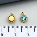 Golden stainless steel round pendant with 7mm sky blue crystal inlay and bail - December Lake Blue - 6x8.5x4mm Vertical Hole 1.5mm (T2904)