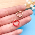 DIY colorful heart-shaped hollow metal charms in bright gold and red enamel finish - Red Enamel Heart (11003)