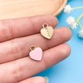 Roze emaille hart hanger en gouden ader textuur voor DIY sieraden maken - Roze Emaille Hart (11023)