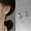 Pendientes de corazón en circonita y plata S925 con cierre de rosca seguro, rosa y púrpura - Cierre de Rosca (2132) / Circonita Rosa