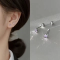 Pendientes de corazón en plata S925 con circón púrpura y cierre de rosca de seguridad - Cierre de Rosca (2132) / Circonita Púrpura