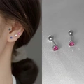 Orecchini a cuore in argento S925 con zircone rosso e chiusura a vite di sicurezza - Chiusura a Vite (2132) / zircone rosso