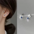 Mini orecchini a cuore in argento S925 con zircone blu e chiusura a vite sicura - Chiusura a Vite (2132) / zircone blu