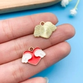 Rode emaille hart hanger met witte vleugels voor DIY sieraden met gouden afwerking - Rode Emaille Hartenvleugel (14972)