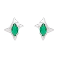 S925 silver star stud earrings featuring marquise-cut green zircon stones for couples - Silver Green Pair