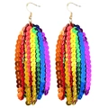 Rainbow sequin fringe drop earrings with multi-color layers and gold-plated fish hooks - Rainbow Sequin Long Tassel Drop Earrings