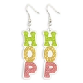 Sparkly glitter HOP letter drop earrings with green yellow and pink pastel colors - Long Colorful Letter Style (HOP)