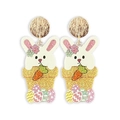 Detail of Easter bunny drop earrings with glittery flowers carrots and colorful eggs - Bunny in Flower Pot with Carrot Style