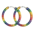 Rainbow gradient crystal pave hoop earrings with sparkling rhinestones in silver finish - Rainbow Gradient Rhinestone Hoop Earrings