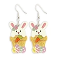 Glittery Easter bunny and colorful eggs acrylic dangle earrings with silver hooks - Bunny in Pot Style (With Eggs)