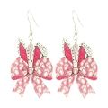 Easter glitter pink bow earrings with cute rabbit ears and white paw print pattern - Pink and White Polka Dot Bunny Ears Style