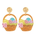 Sparkly Easter egg basket earrings with pink glitter bow and golden metal studs - Easter Egg Basket Style