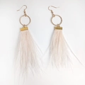 Detailed macro view of light pink feather earrings with engraved golden circular links - Light Pink