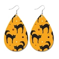 Halloween kunstlederen druppeloorbellen met zwarte kattenprints en oranje stippen - Oranje Zwarte Kat