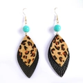 Detail of bohemian leaf earrings with leopard pony hair and black textured faux leather - Beaded Leopard Black (10)