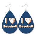 Μπλε δερμάτινα σκουλαρίκια δάκρυ με σχέδιο Baseball για τη Γιορτή της Μητέρας - Εκτύπωση Μπέιζμπολ Και Καρδιά (2)