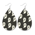 Boucles d'oreilles Halloween en cuir avec imprimés fantômes blancs sur fond noir - Motif fantôme blanc sur impression noire (1) / Noir