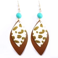 Bohemian leaf earrings with leopard print leather, turquoise beads, and golden metal hooks - Beaded White Leopard Brown (13)