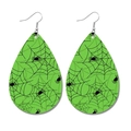 Green faux leather teardrop earrings with black spider web and spider Halloween prints - Green Spider Web Style