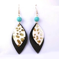 Detail of bohemian leather earrings with turquoise bead and gold leopard print pattern - Beaded Leopard Gold Spot (14)