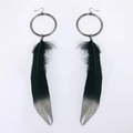 Detail of long black feather earrings with silver glitter gradient and metal hooks - Silver Gradient Style