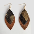 Detail of bohemian leaf earrings with gold foil and brown faux leather texture - Black Gold Ink Texture (24)