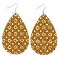 Orecchini pendenti in pelle marrone a goccia con stampa di margherite e motivo a quadri - Stile Geometrico Margherita Marrone