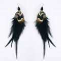 Bohemian peacock feather earrings with black and spotted feathers in ethnic style - Black Spotted Feather Style (4) / Black/Spotted