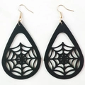 Pendientes de gota en terciopelo negro con telaraña de Halloween y ganchos dorados - Telaraña calada / Negro