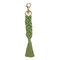 Portachiavi boho fatto a mano in corda verde oliva con nappa e moschettone dorato - Verde Erba