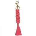 Portachiavi boho rosa fatto a mano con nappe e chiusura a moschettone dorata - Rosa